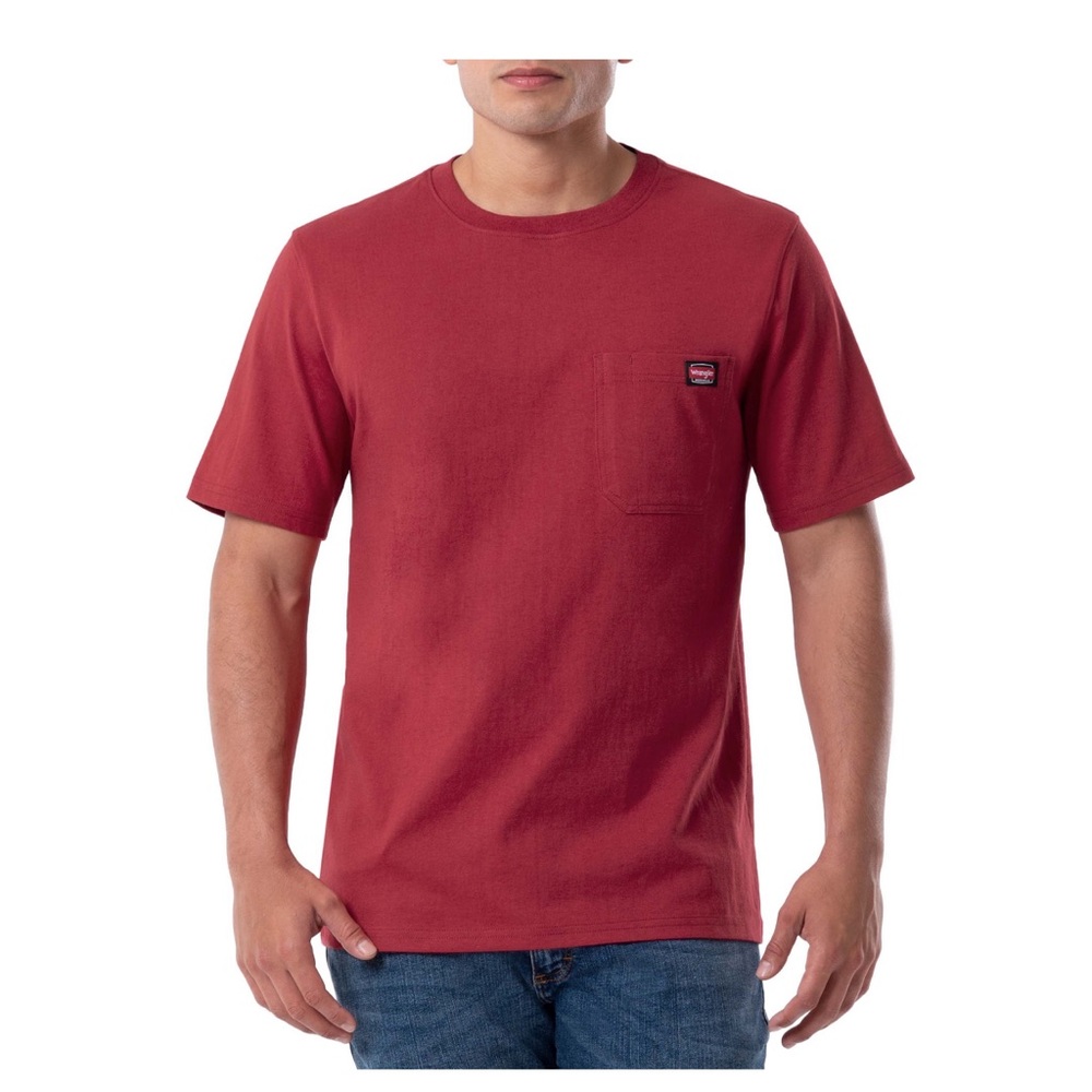 BRAND NEW Wrangler Workwear Men’s Short Sleeve Pocket Crew Neck Tee (RED)